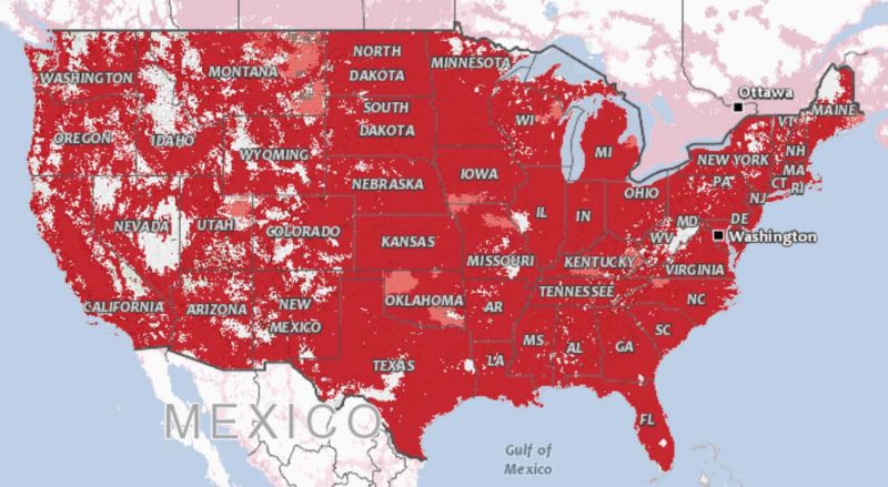 U.S. Cell Coverage Map for Verizon