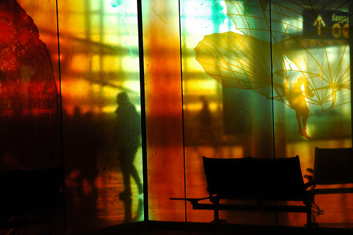 Abstract of man walking through Seattle airport