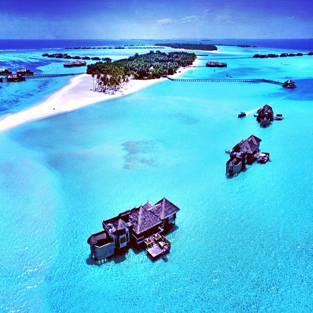 Overwater Bungalows of Maldives (aerial shot)