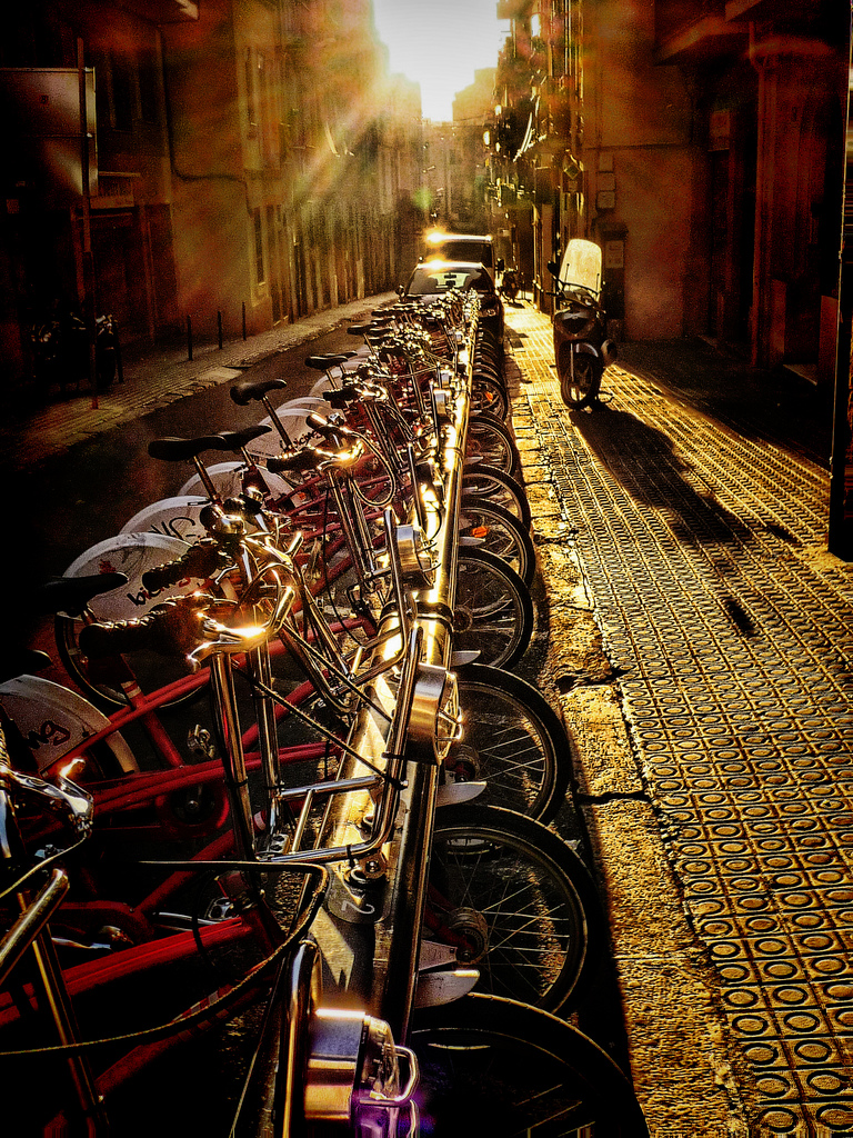 Biking at Daybreak, Barcelona, Spain
