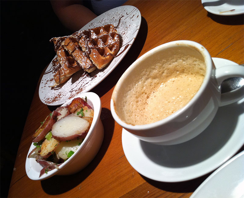 Coffee and waffles at Crepe Montagne in Whistler, British Columbia