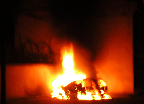 Burning Car in Strasbourg, France