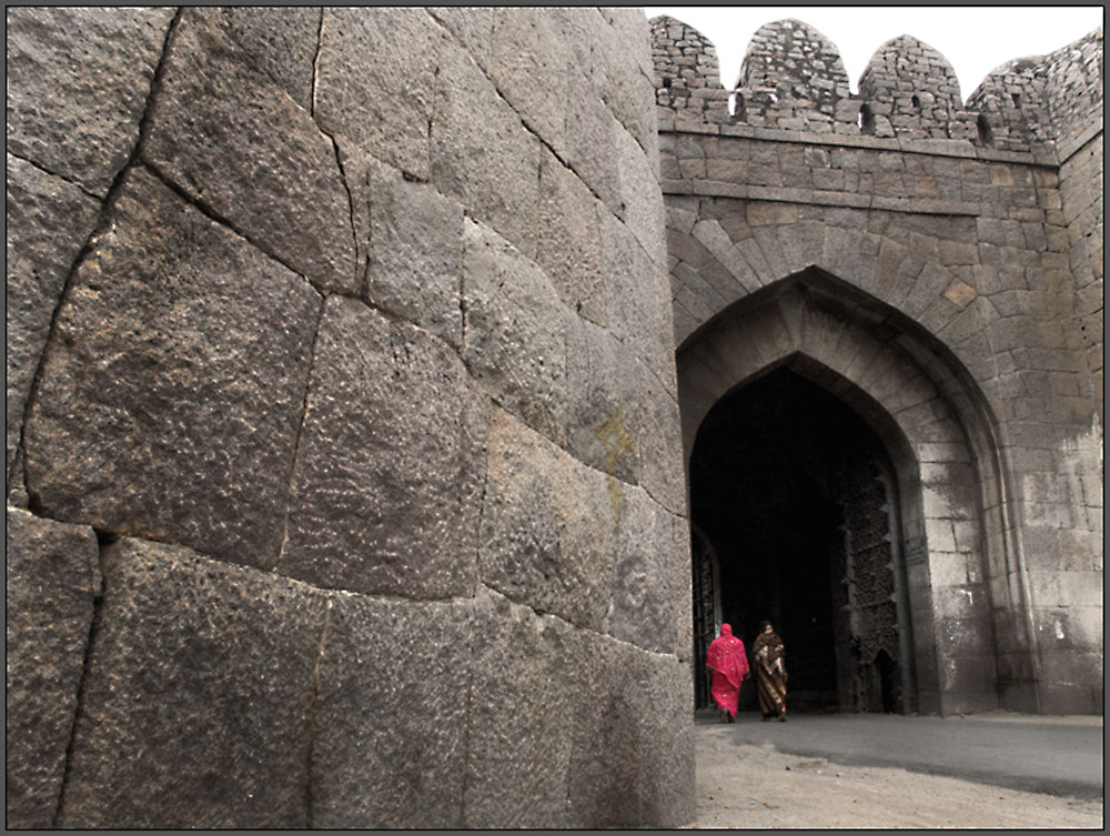 Entering Golkonda Fort, India
