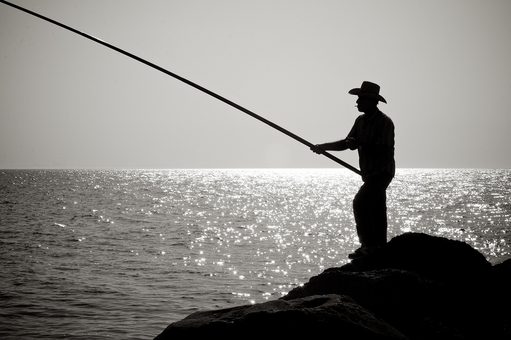Silhouette of fisherman in Byblos, Lebanon