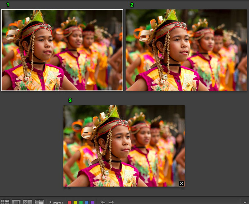 Four variations of same travel photo of Girls at Moriones Festival Parade in Gasan, Philippines