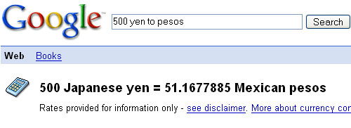 Google Shortcut: Currency (Yen to Pesos)