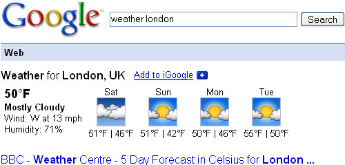 Google Shortcut: Weather