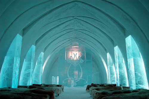 Interior of the Ice Hotel church in Sweden