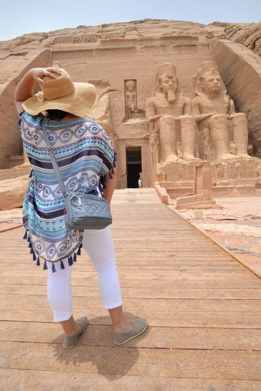 Kelsey standing outside Abu Simbel Temples