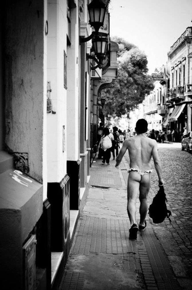 Man Walking Street in Thong