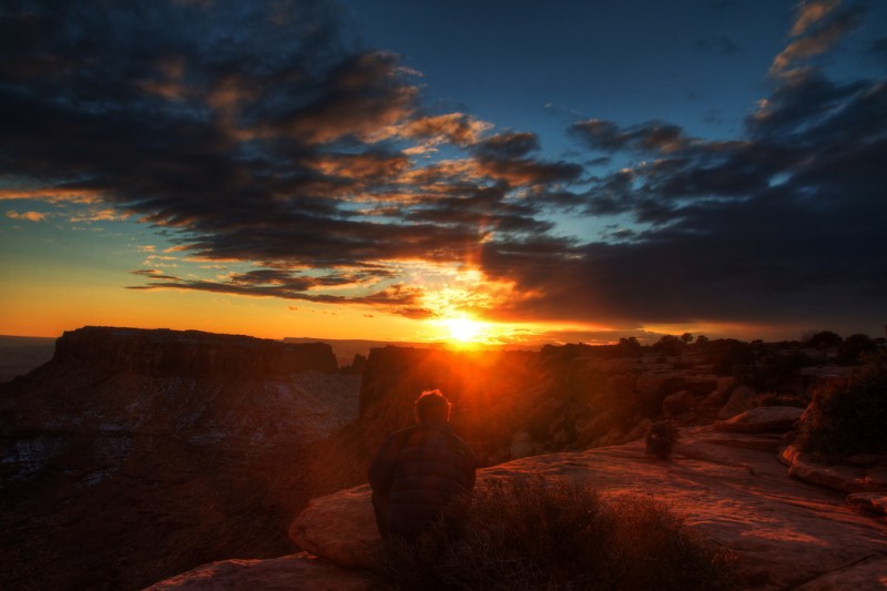 Man Watching the Sunset in Moab, Utah