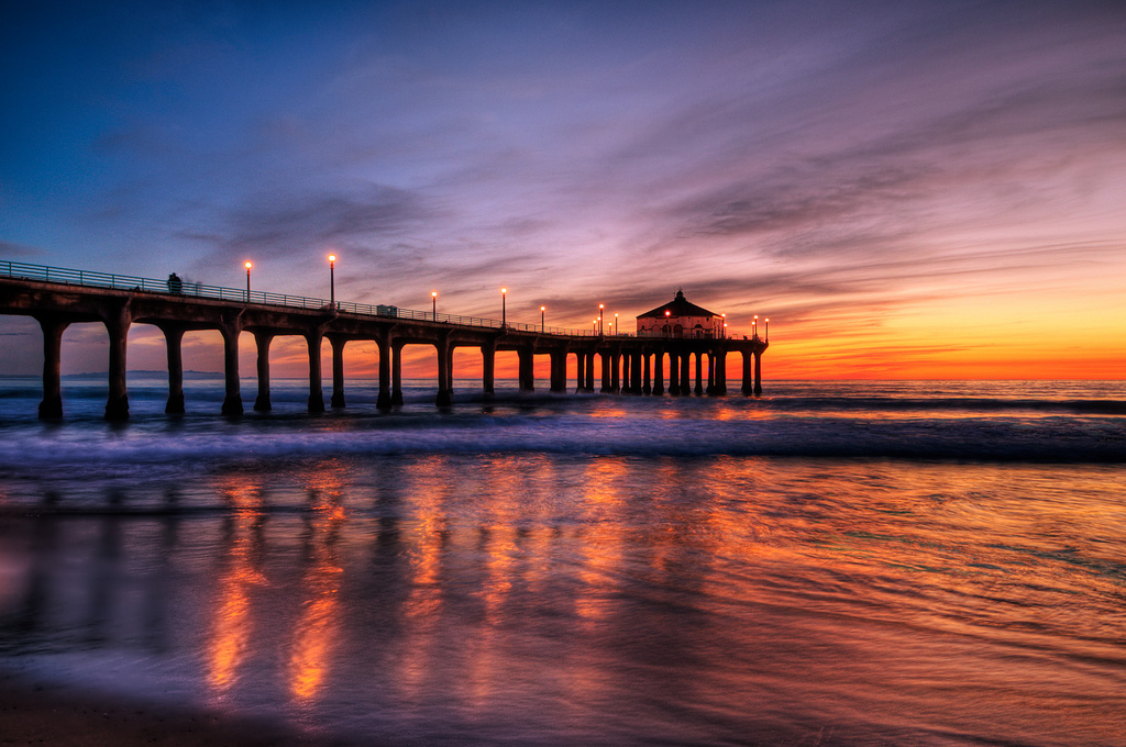 Sunset Over Manhattan Beach Pier Near Los Angeles, California