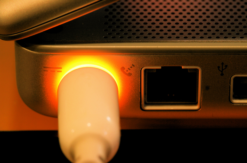 Orange Glow of a Laptop Power Cable