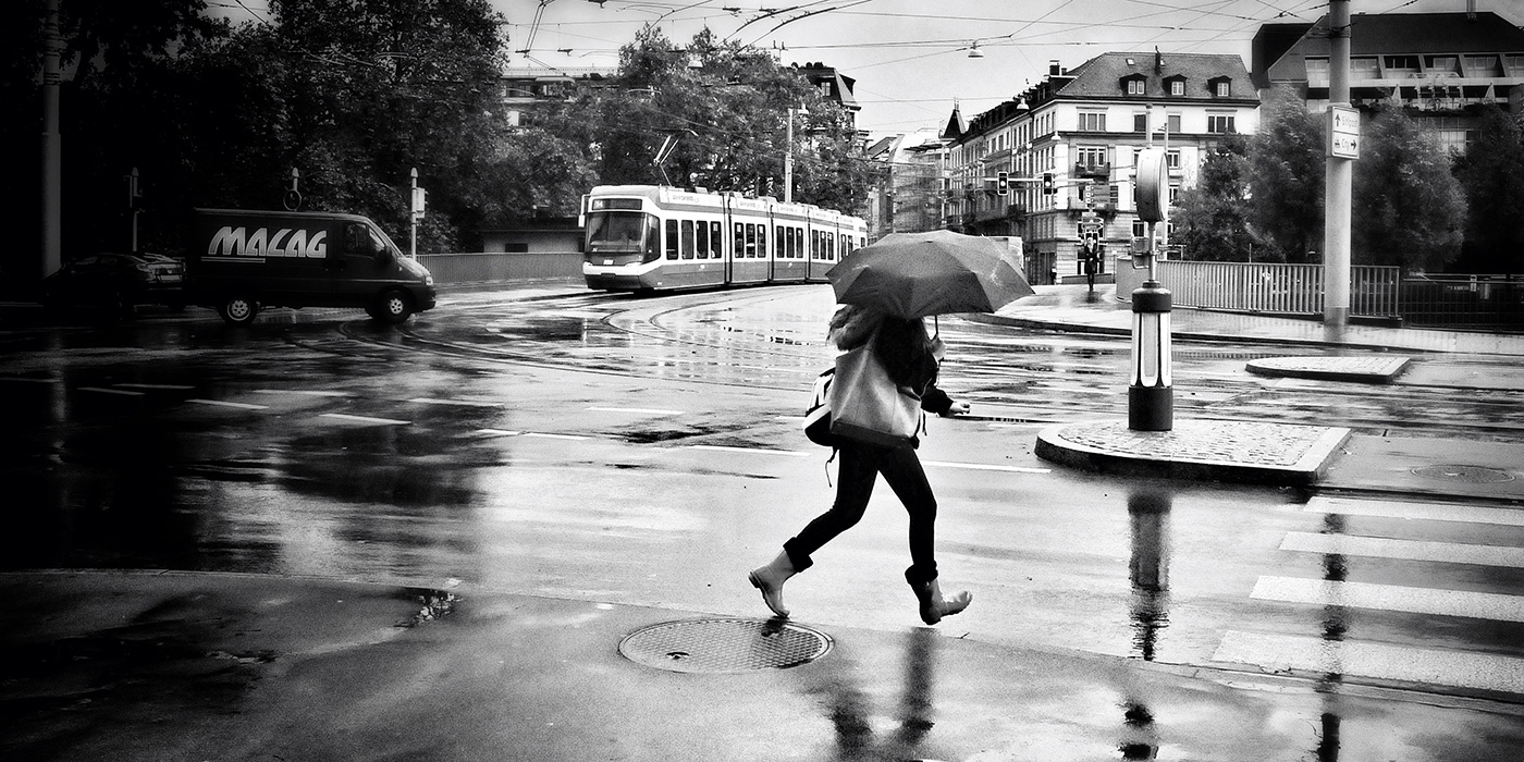 Running in the rain in Zurich, Switzerland