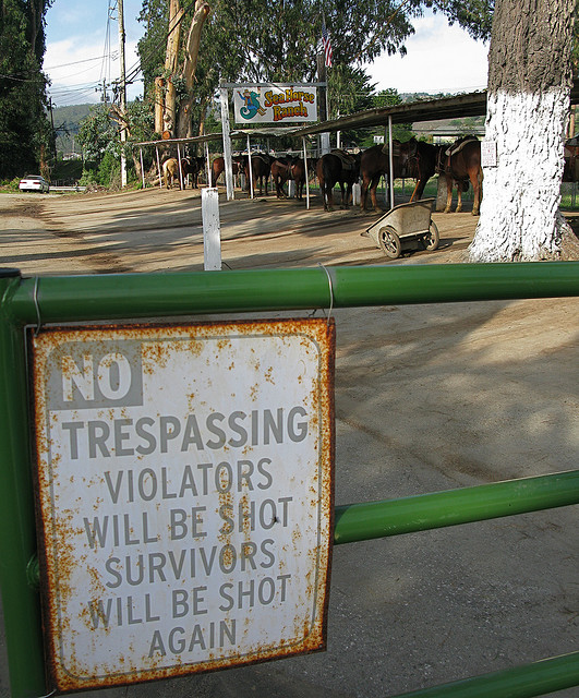 Sign: No Trespassing at Seahorse Ranch
