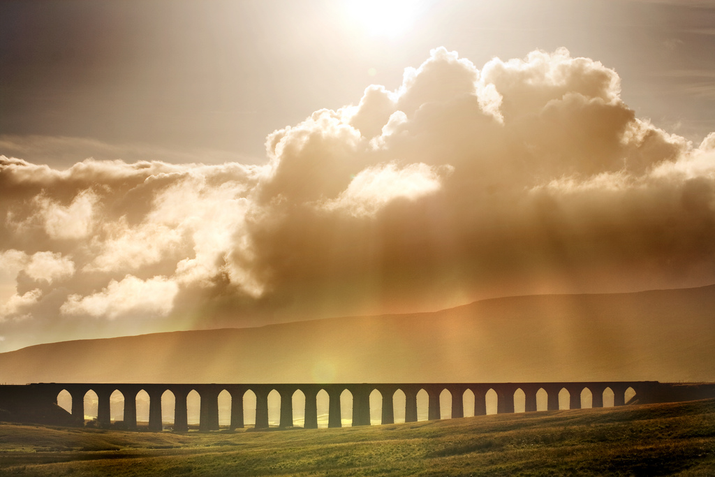 Sunshine through the clouds in North Yorkshire on the famous Leeds-Settle-Carlisle railway
