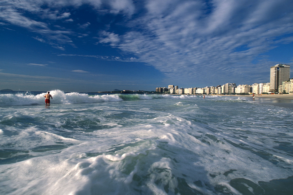 Surfing Copacabana Beach, Rio de Janeiro, Brazil