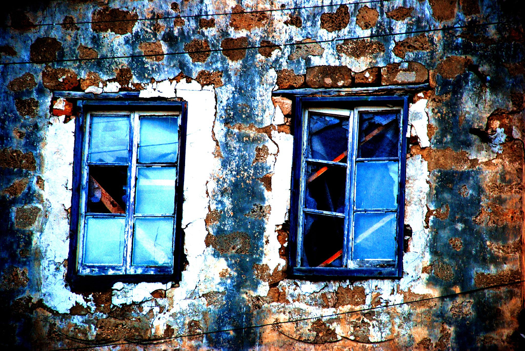Two windows in an old building in Cyprus