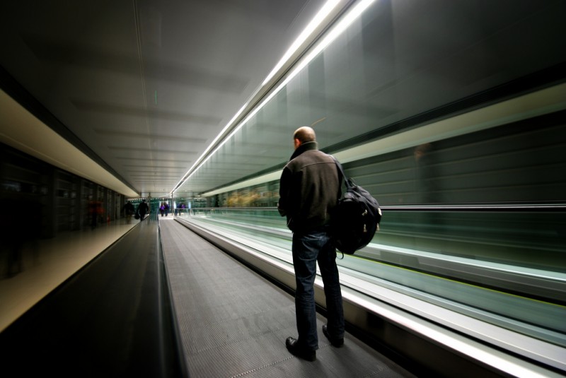 Man on moving walkway at Dublin Airport